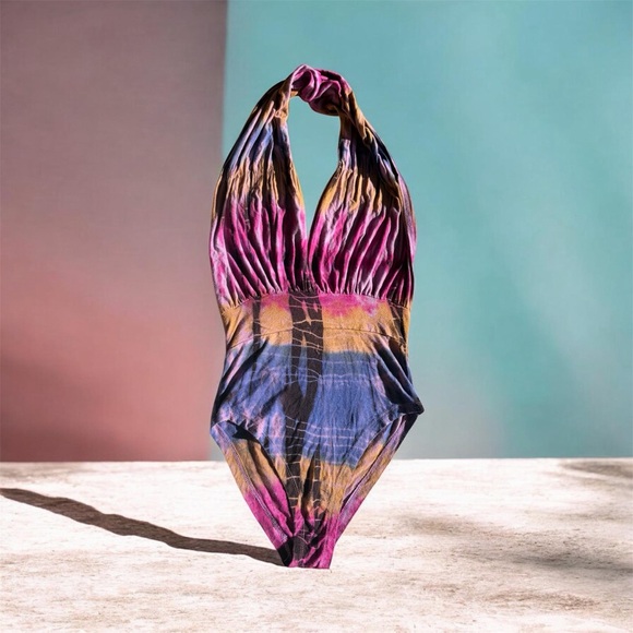 Sustainably made Tie-Dye Halter Bodysuit/swimsuit - Picture 2 of 3
